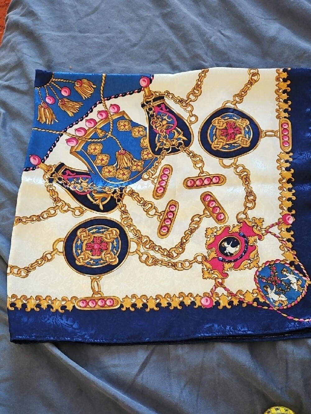 Classic Gold-Chain Pattern Blue & Cream Womens Scarf